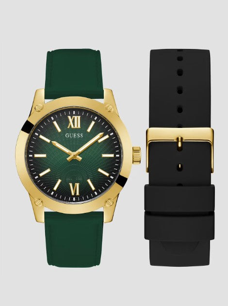 Guess Gold-Tone and Green Analog Watch Box Set